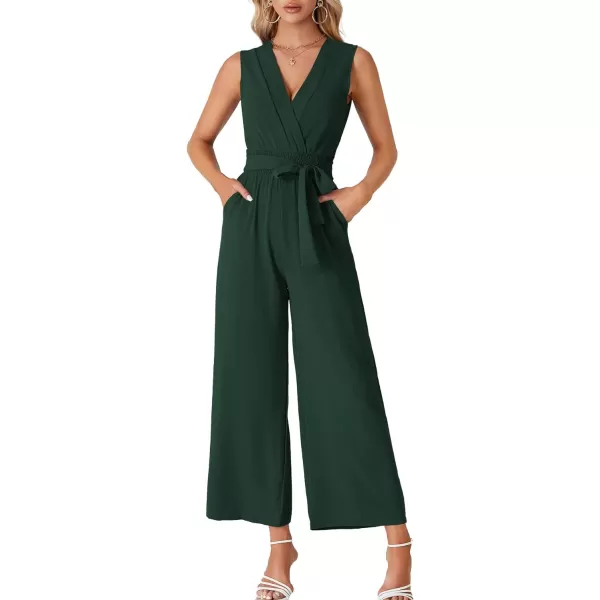 LYANER Women's Wrap Deep V Neck Tie Waist Sleeveless Wide Leg Jumpsuit Romper with Pocket