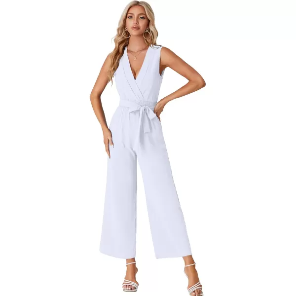 LYANER Women's Wrap Deep V Neck Tie Waist Sleeveless Wide Leg Jumpsuit Romper with Pocket
