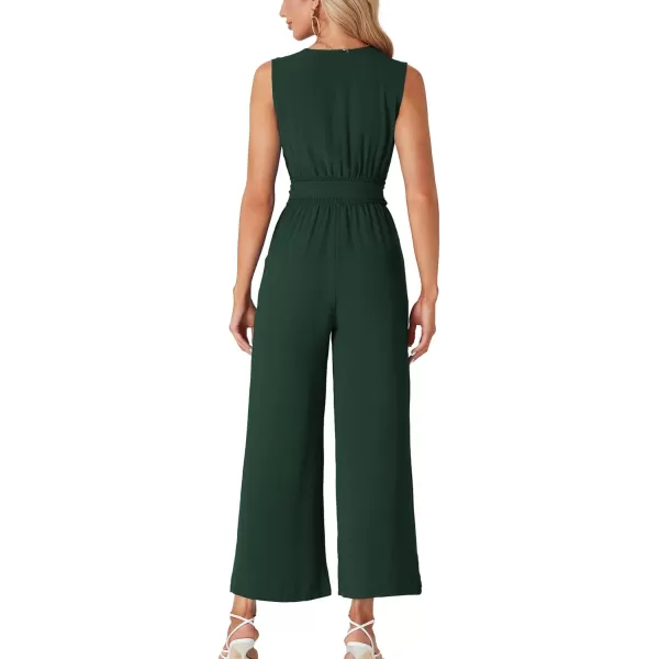 LYANER Women's Wrap Deep V Neck Tie Waist Sleeveless Wide Leg Jumpsuit Romper with Pocket