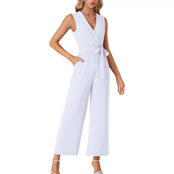 LYANER Women's Wrap Deep V Neck Tie Waist Sleeveless Wide Leg Jumpsuit Romper with Pocket