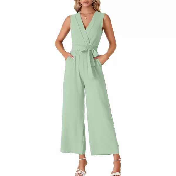 LYANER Women's Wrap Deep V Neck Tie Waist Sleeveless Wide Leg Jumpsuit Romper with Pocket