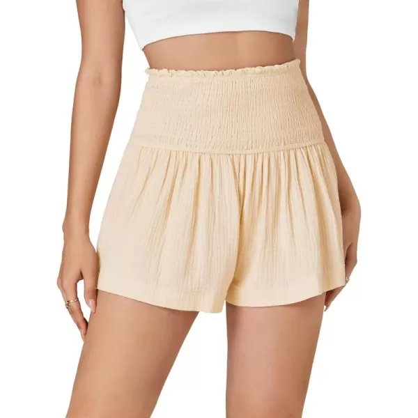 LYANER Women’s High Waist Elastic Pleated Ruched Ruffle Flowy Summer Cute Beach Shorts