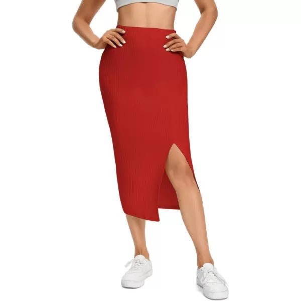 LYANER Women's High Waist Stretchy Rib Knit Split Slit Hem Midi Pencil Skirt