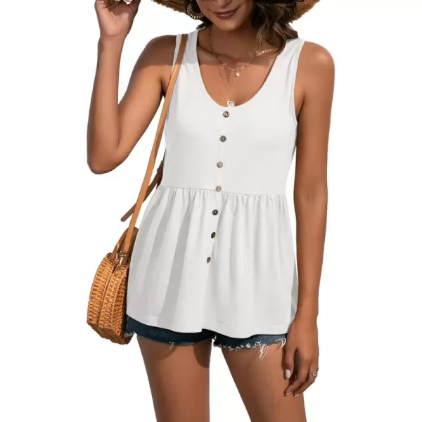 LYANER Women's Round Neck Ruffle Hem Button Sleeveless Tank Blouse Peplum Top
