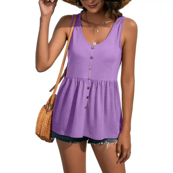 LYANER Women's Round Neck Ruffle Hem Button Sleeveless Tank Blouse Peplum Top