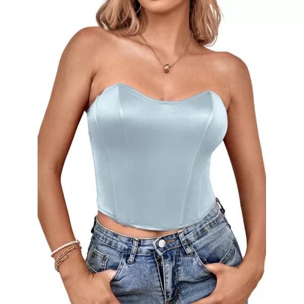 LYANER Women's Sexy Satin Sweetheart Neck Crop Tube Tops Strapless Bustier Cami Back Zipper Corset Top
