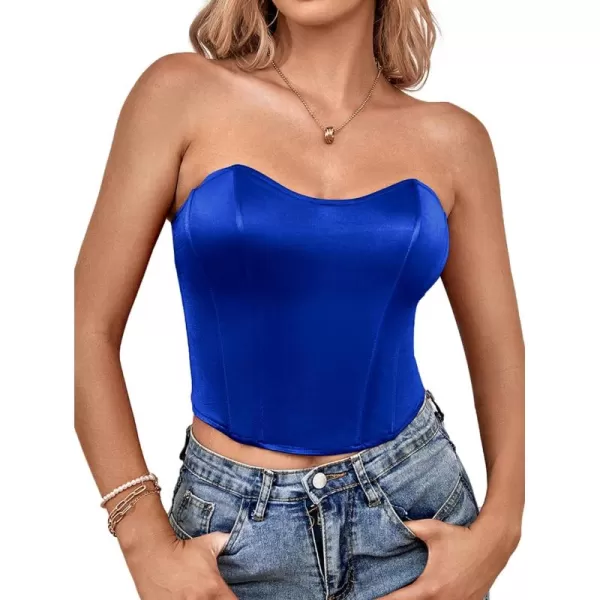 LYANER Women's Sexy Satin Sweetheart Neck Crop Tube Tops Strapless Bustier Cami Back Zipper Corset Top