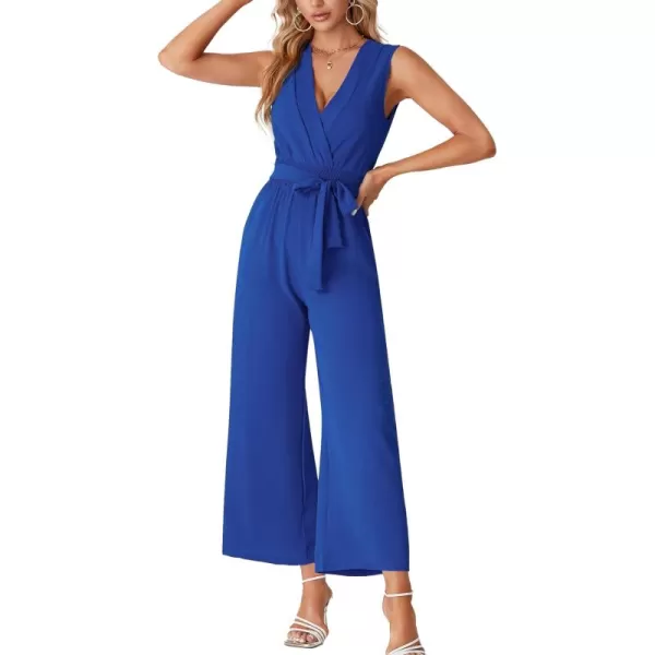 LYANER Women's Wrap Deep V Neck Tie Waist Sleeveless Wide Leg Jumpsuit Romper with Pocket