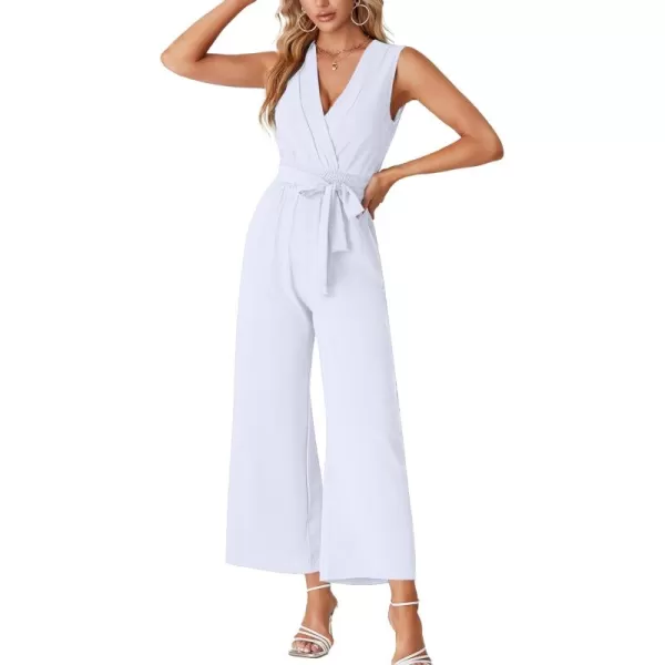 LYANER Women's Wrap Deep V Neck Tie Waist Sleeveless Wide Leg Jumpsuit Romper with Pocket