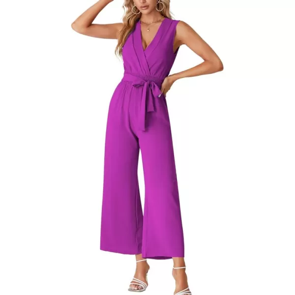 LYANER Women's Wrap Deep V Neck Tie Waist Sleeveless Wide Leg Jumpsuit Romper with Pocket