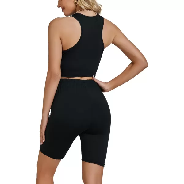 LYANER Women's 2 Piece Sleeveless Crew Neck Crop Sport Tank Crop Top and High Waist Running Shorts Yoga Sets