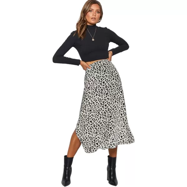 LYANER Women's Leopard Print Side Split High Waist Zipper Midi Skirt