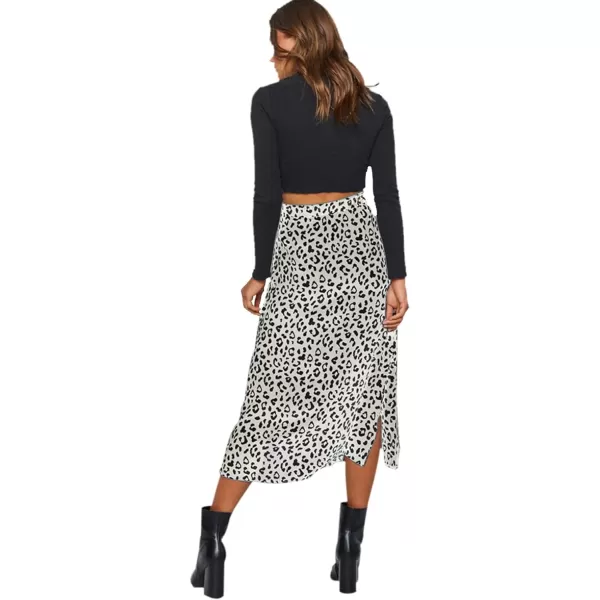 LYANER Women's Leopard Print Side Split High Waist Zipper Midi Skirt