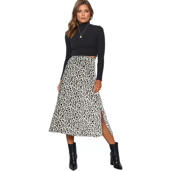 LYANER Women's Leopard Print Side Split High Waist Zipper Midi Skirt
