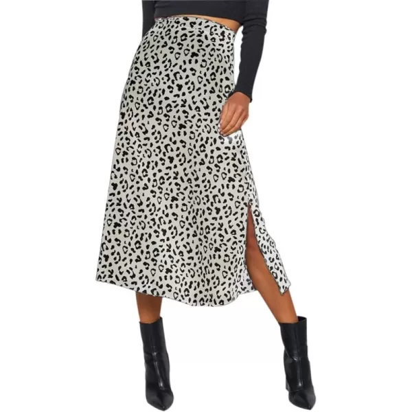 LYANER Women's Leopard Print Side Split High Waist Zipper Midi Skirt