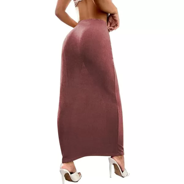 LYANER Women's Casual Elastic High Waist Solid Bodycon Long Maxi Skirt