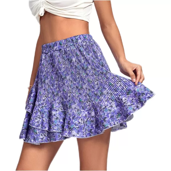 LYANER Women's Floral Print High Waist Pleated Ruffle Hem A-line Short Skirt