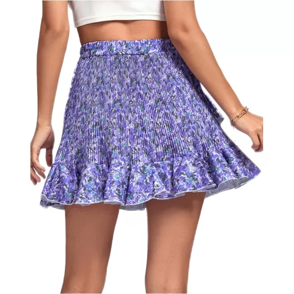 LYANER Women's Floral Print High Waist Pleated Ruffle Hem A-line Short Skirt