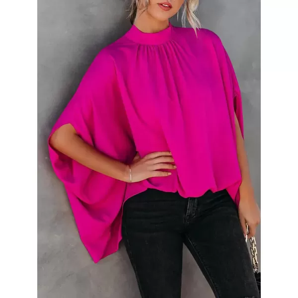 LYANER Women's Oversize Smock Neck Knot Back Batwing Sleeve Cape Blouse Shirt Top
