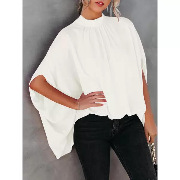 LYANER Women's Oversize Smock Neck Knot Back Batwing Sleeve Cape Blouse Shirt Top