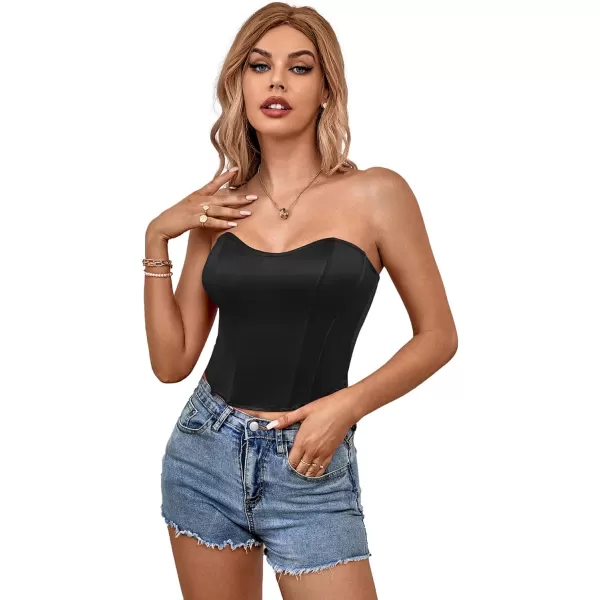 LYANER Women's Sexy Satin Sweetheart Neck Crop Tube Tops Strapless Bustier Cami Back Zipper Corset Top