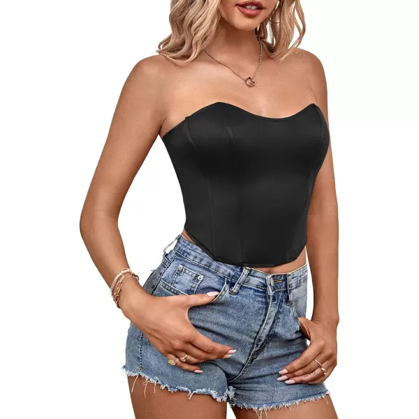 LYANER Women's Sexy Satin Sweetheart Neck Crop Tube Tops Strapless Bustier Cami Back Zipper Corset Top