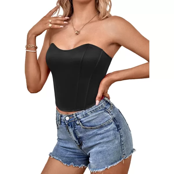 LYANER Women's Sexy Satin Sweetheart Neck Crop Tube Tops Strapless Bustier Cami Back Zipper Corset Top