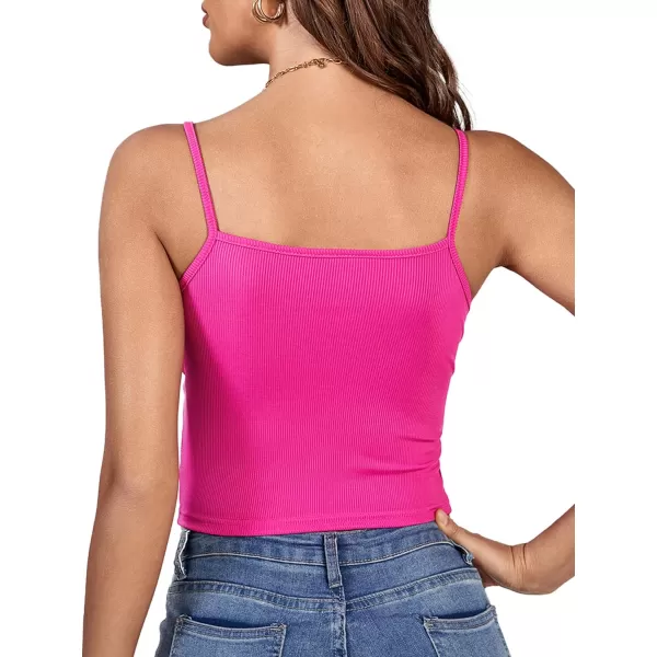 LYANER Women's Twist Knot Front Deep V Neck Rib Knit Sleeveless Cami Tank Crop Top