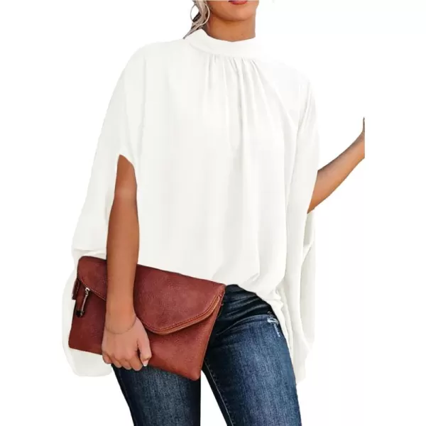 LYANER Women's Oversize Smock Neck Knot Back Batwing Sleeve Cape Blouse Shirt Top