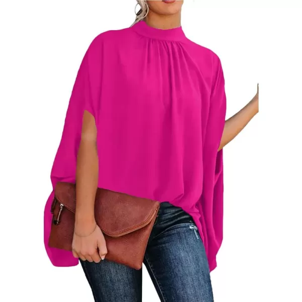 LYANER Women's Oversize Smock Neck Knot Back Batwing Sleeve Cape Blouse Shirt Top