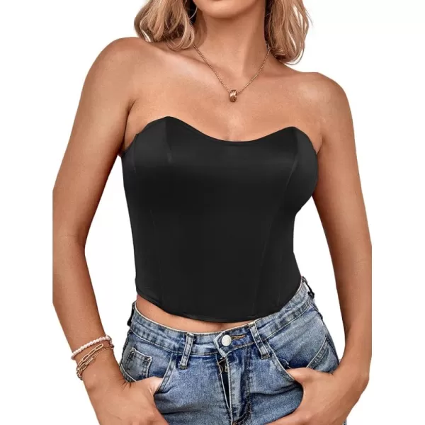 LYANER Women's Sexy Satin Sweetheart Neck Crop Tube Tops Strapless Bustier Cami Back Zipper Corset Top