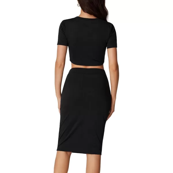 LYANER Women's 2 Piece Outfits Crew Neck Short Sleeve Crop Tee Top and Bodycon Midi Skirt Set