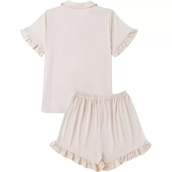 LYANER Women's Button Down V Neck Short Sleeve Ruffle Trim Top with Shorts Sleepwear Pajamas Set