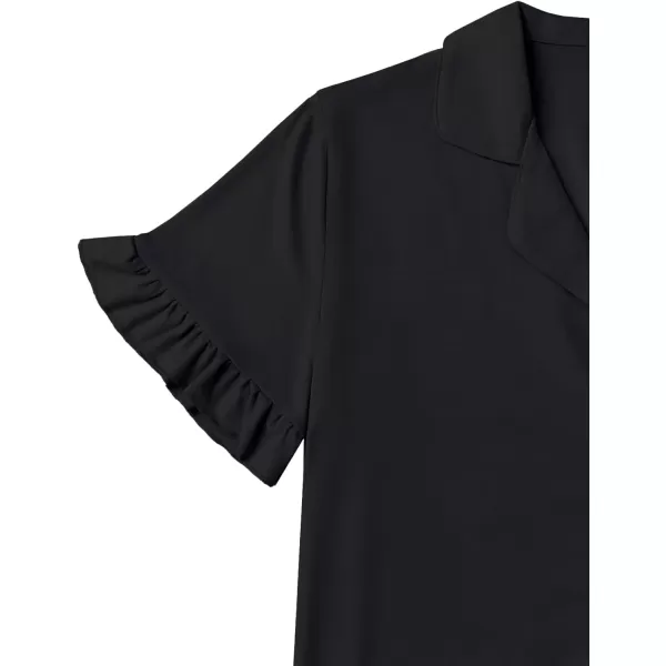 LYANER Women's Button Down V Neck Short Sleeve Ruffle Trim Top with Shorts Sleepwear Pajamas Set