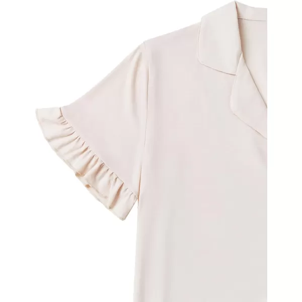 LYANER Women's Button Down V Neck Short Sleeve Ruffle Trim Top with Shorts Sleepwear Pajamas Set