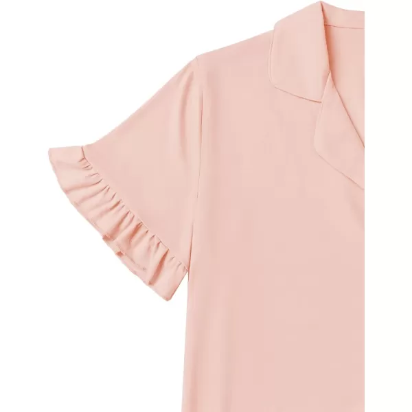 LYANER Women's Button Down V Neck Short Sleeve Ruffle Trim Top with Shorts Sleepwear Pajamas Set