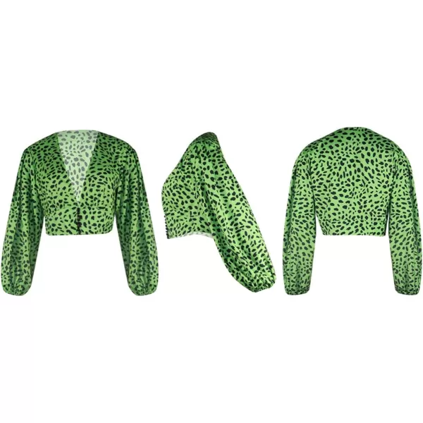 LYANER Women's Leopard Print V Neck Button Batwing Long Sleeve Blouse Shirt Top