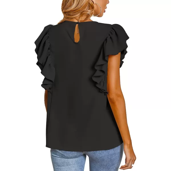 LYANER Women's Casual Ruffle Trim Short Sleeve Round Neck Blouse Shirt Top