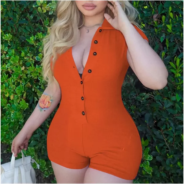 LYANER Women's Collar Button Front Short Sleeve One Piece Romper Playsuit Bodysuit