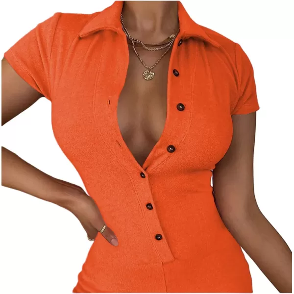 LYANER Women's Collar Button Front Short Sleeve One Piece Romper Playsuit Bodysuit