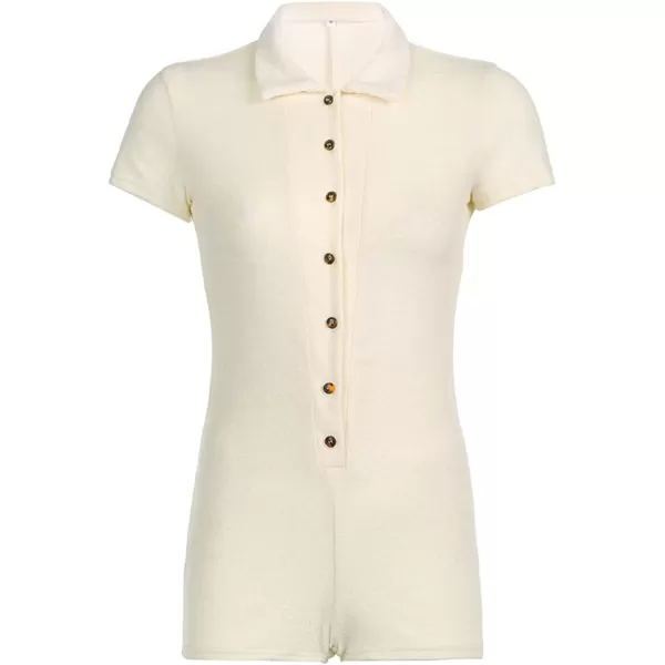 LYANER Women's Collar Button Front Short Sleeve One Piece Romper Playsuit Bodysuit