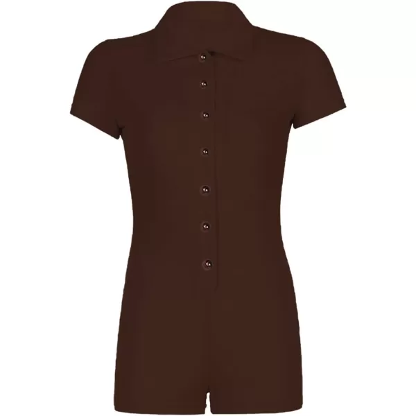 LYANER Women's Collar Button Front Short Sleeve One Piece Romper Playsuit Bodysuit