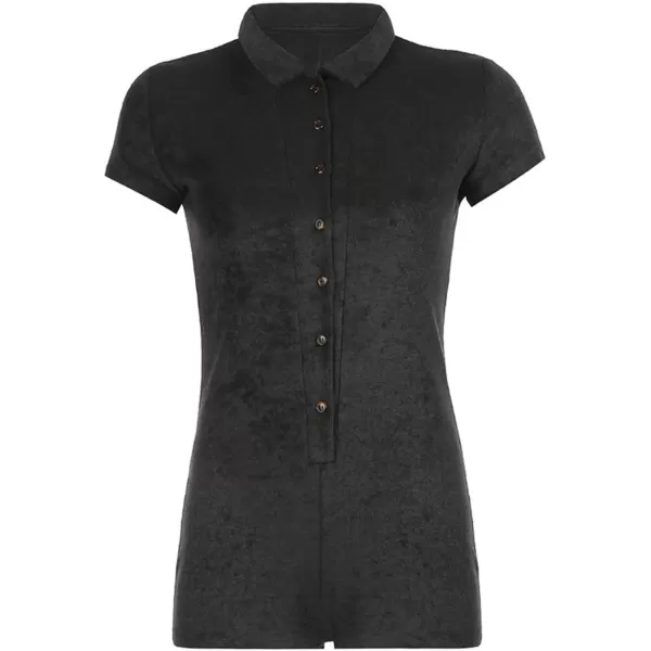 LYANER Women's Collar Button Front Short Sleeve One Piece Romper Playsuit Bodysuit