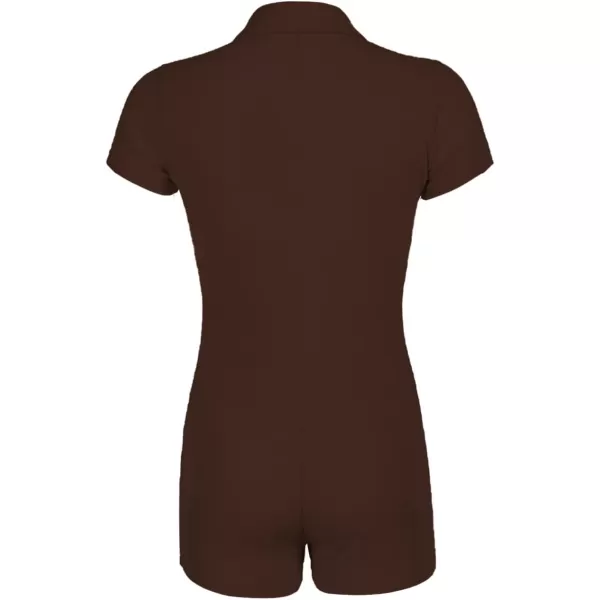 LYANER Women's Collar Button Front Short Sleeve One Piece Romper Playsuit Bodysuit