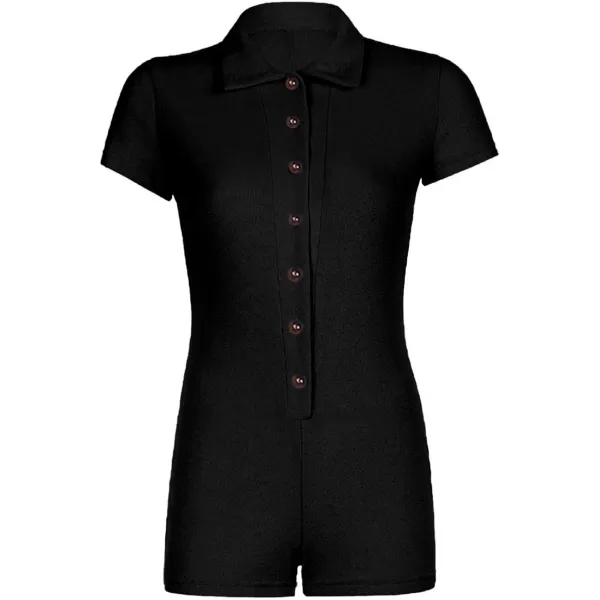 LYANER Women's Collar Button Front Short Sleeve One Piece Romper Playsuit Bodysuit