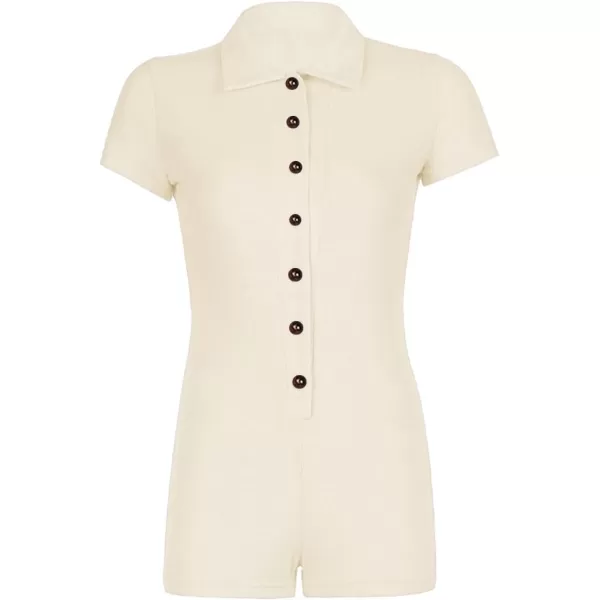 LYANER Women's Collar Button Front Short Sleeve One Piece Romper Playsuit Bodysuit