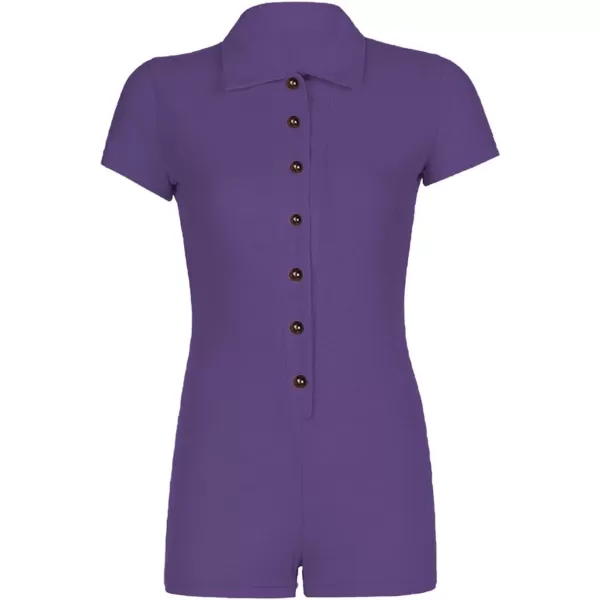 LYANER Women's Collar Button Front Short Sleeve One Piece Romper Playsuit Bodysuit