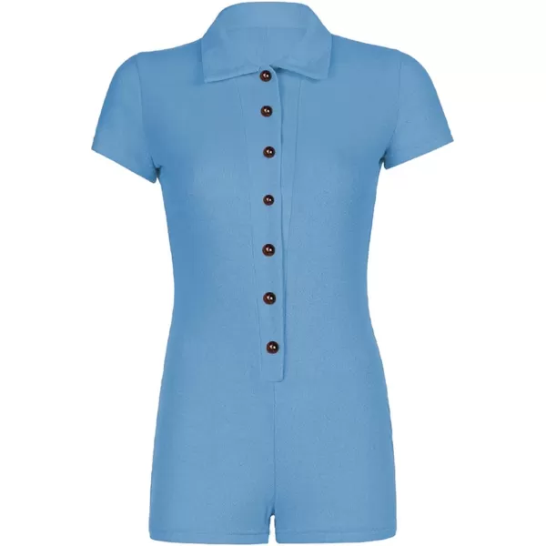 LYANER Women's Collar Button Front Short Sleeve One Piece Romper Playsuit Bodysuit