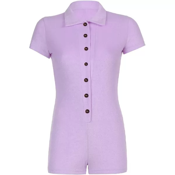 LYANER Women's Collar Button Front Short Sleeve One Piece Romper Playsuit Bodysuit