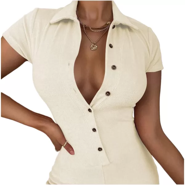 LYANER Women's Collar Button Front Short Sleeve One Piece Romper Playsuit Bodysuit